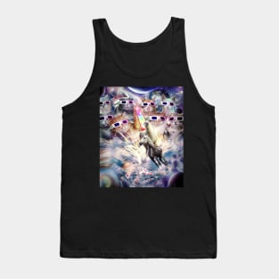 Rainbow Laser Cat With Llama On Unicorn In Space Tank Top